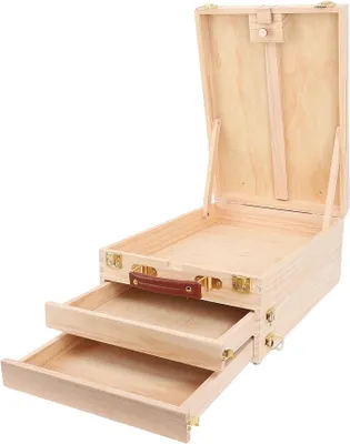 Imagen del producto de Caja-atril de madera Pochade, con inclinación ajustable para lienzo de 24 pulgadas, ideal para dibujar, atril de mesa portátil con espacio de almacenamiento para pintura