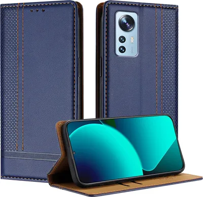 Immagine prodotto di Custodia per Xiaomi 12 Pro in pelle flip case con funzione stand blu