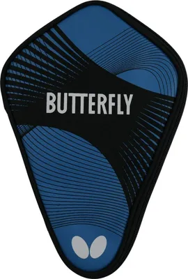 A table tennis racket case with a blue and black design.