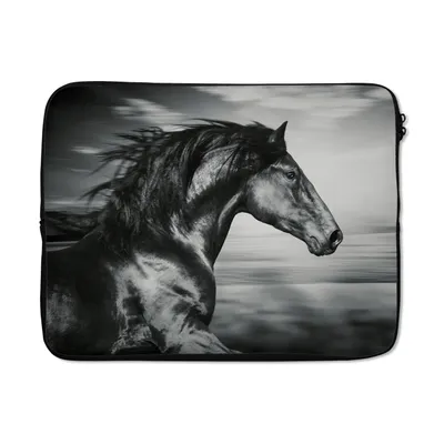 Produktbild von MuchoWow® Laptop Hülle 15 Zoll Pferd - Tiere - Schwarz - Weiß Laptoptasche - Laptoptasche - Sleeve - Rundum-Schutz