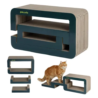 Image de Peluvio – Meuble à griffer modulaire pour chats CLAWY : arbre à griffer, panier et aire de jeux 5 en 1 en carton
