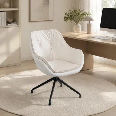 Produktbild von okwish Bürostuhl aus Kunstleder mit Armlehnen, bequemer Schminkstuhl für Schlafzimmer, Wohnzimmer und Homeoffice, moderner Sessel, Beige