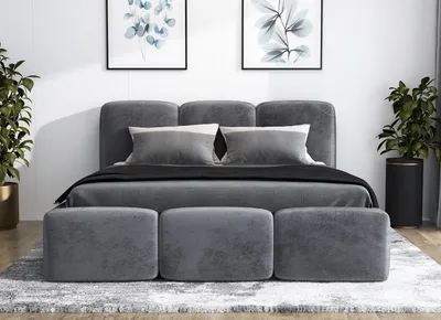 Produktbild von Polsterbett STERN 180x200 mit Matratze und Bettkasten. Farbe: Dunkelgrau.