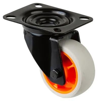 Imagen del producto de Rueda giratoria de 80 mm, capacidad de carga de 100 kg, con base de goma, dimensiones 104 x 80 mm, color gris claro