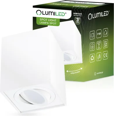 Obrázok produktu pre LUMILED bodové svietidlo na povrchovú montáž, stropné svietidlo na povrchovú montáž, stropné bodové svietidlo, uhlové, otočné o 15°, biele, bodové stropné svietidlo z hliníka, pätica GU10, 230 V, dĺžka: 8,5 cm, výška: 11,5 cm
