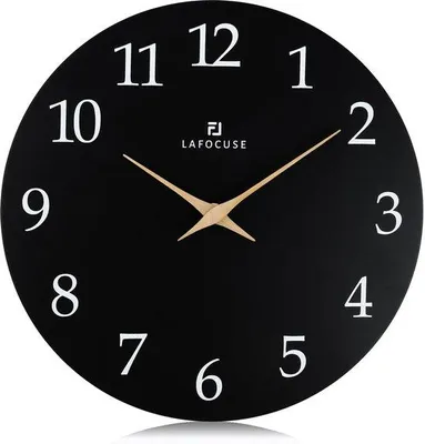 Image de Horloge murale silencieuse en MDF de 30 cm, noire, à piles, horloge murale moderne et silencieuse pour le salon, la chambre, la cuisine ou le bureau
