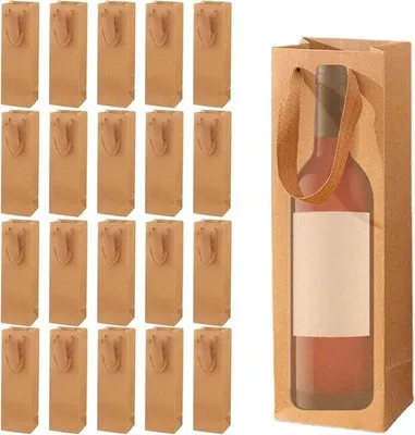 Produktbild von Kraftpapier-Geschenkzakjes mit Griff - Weihnachten Hochzeit Feier - Weinflaschenbeutel für Flaschen.