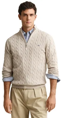 Produktbild von Gant Kabelpullover beige Halb-Zip Baumwolle