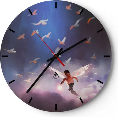 Produktbild von Wanduhr - Rund - Glasuhr - Fantasie Märchen - 30x30cm - Schleichendes Uhrwerk - Lautlos - zum Aufhängen bereit - Dekoration Modern - Wanddekoration aus Glas - C3AR30x30-4102