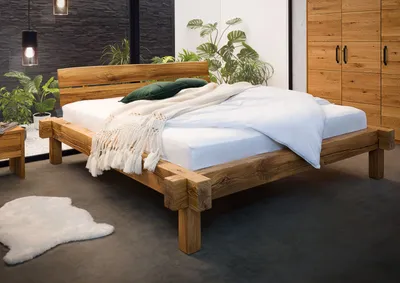 Produktbild von MASSIVMOEBEL24 Balkenbett Wildeiche 180x200x85 cm natur geölt JANGALI #712
