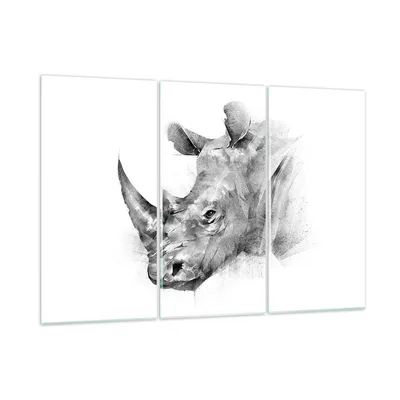 Produktbild von Bilder auf glas - 3 Teile - Nashorn Porträt Grafik - 165x110cm - Glasbilder - Wandbilder - Bilder - zum Aufhängen bereit - Wanddekoration aus Glas - Glas Bilder - Wandbild auf Glas - GCE165x110-4378