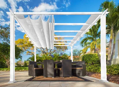 Zdjęcie produktu dla Paragon Outdoor Almuiminium pergola "Florida" altana z wysuwaną markizą biała 350 x 350 x 235 cm (dł. x szer. x wys.)