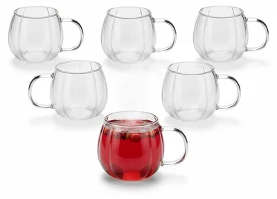 Obrázok produktu pre Poháre Relaxdays, sada 6 ks, s uškom, 400 ml, na kávu, latte macchiato a čaj, borosilikátové sklo, čajová šálka, priehľadné