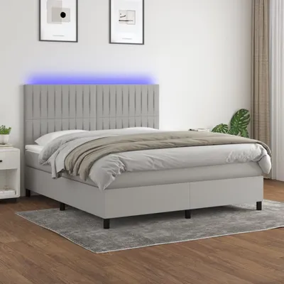 Produktbild von vidaXL Boxspringbett mit Matratze & LED Hellgrau 180x200 cm Stoff - Boxspringbett - Boxspringbetten - Bett - Schlafzimmermöbel
