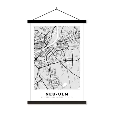 Produktbild von MuchoWow® Textilposter Karte - Deutschland - Neu-Ulm - Stadtplan 40x60 cm mit schwarzem Rahmen - Wanddekorationen