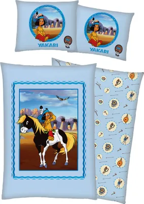 A collage of bedding items featuring cartoon characters.