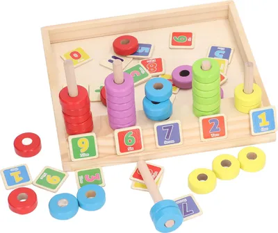 Produktbild von Sortier- und Stapelspielzeug aus Holz, Cartoon-Puzzle, Farberkennung, Mathematik, Berechnung, passend für Kinder im Alter von 2 bis 6 Jahren
