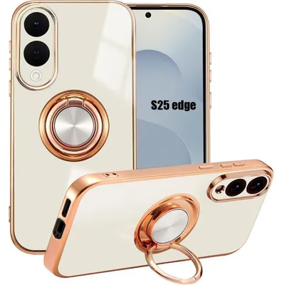 Image de Coque pour Samsung Galaxy S25 Edge, Protection Silicone Antichoc Anti-Rayures Slim avec Anneau - Blanc