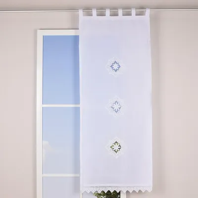 Produktbild von Häkelspitze Häkelgardine Seitenschal mit Schlaufen und Häkeldetail Sternornament weiß 70x180cm