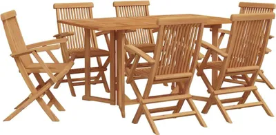 Immagine prodotto di vidaXL Set da pranzo da giardino, 7 pezzi, legno massello di teak, colore marrone