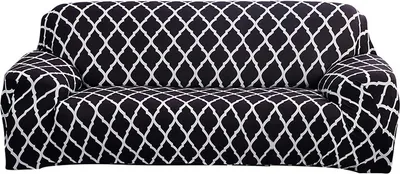 Produktbild von Stretch Sofa Schonbezug Hochelastische Polyester Sofabezüge Stilvoller moderner Möbelschutz (4-Sitzer / Sofa, Schwarz)