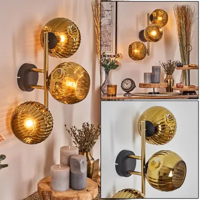 Produktbild von Villamare Wandlampe aus Metall/Riffelglas in Schwarz/Goldfarben