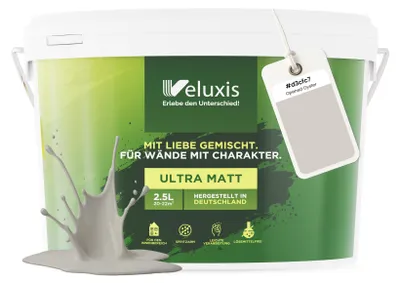 Produktbild von Wandfarbe Hellgrau Grau Beige Matt Innenfarbe – Deckkraft Klasse 1, VOC-frei, Ohne Grundierung, Tropfarm – Wohnzimmer & Schlafzimmer – 2,5L – Veluxis (Opened Oyster)