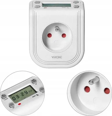 Obrázok produktu pre Zásuvka s elektronickým časovačom 230V, 50Hz, max. 3680W, biela, Virone, horný LCD displej, 16 časových programov, batéria