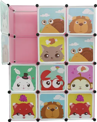 Produktbild von Kinder Kleiderschrank,Aufbewahrungsschrank für Kinder, Schuhregal aus Kunststoff, Kleiderschrank mit 12 Türen, Mehrzweck,Spielzeug Rosa