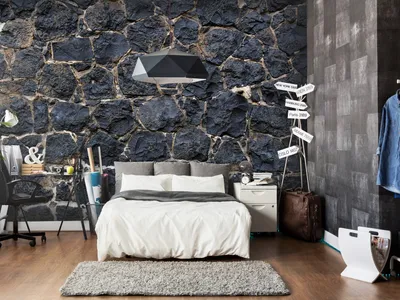 Produktbild von Vlies Fototapete Steinwand 400x280 cm Tapeten Wandtapete XXL Steine Steinoptik Steinmauer schwarz f-A-0526-a-c