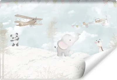 Produktbild von Muralo Selbstklebende Fototapete für Kinder TIERE Flugzeuge Wolken Bäume Br. 520cm x Hö. 318cm