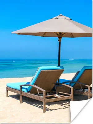 Produktbild von MuchoWow® Poster Strandkorb - Sonnenschirm - Sommer - Meer 120x160 cm - Wandbilder