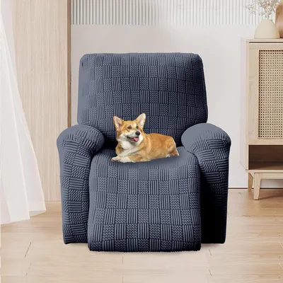 Obrázek produktu pro Potah na relaxační křeslo, elastický potah na relaxační křeslo, 4dílný potah na křeslo, protiskluzový vysoce elastický potah na relaxační křeslo s elastickou spodní částí, tmavě šedý