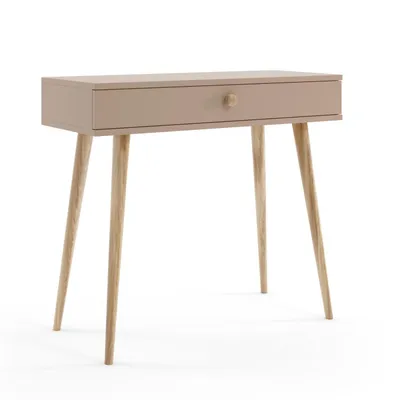 Image de Console Table de maquillage Macchiato Beige NATURA 90cm avec tiroir Soft-Close et pieds en bois massif Boho Skandi