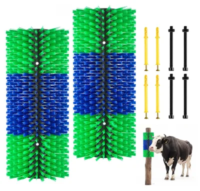 Produktbild von VEVOR Kratzbürste 43x19 cm, Viehbürste 2 Stk. inkl. 8 Schrauben, Rinderkratzer zur Linderung von Rückenjucken, Massage-& Pflege-Kratzwerkzeug für Pferde, Rinder, Schafe & Schweine, Grün & Blau
