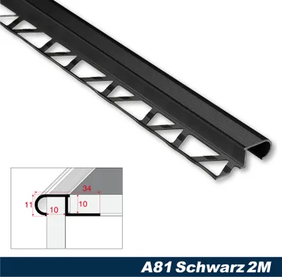 Produktbild von Effector Fliesenschiene aus eloxiertem Aluminium - Fliesenkanten Schutz - (S-Form Profil schwarz) Fliesenkantenprofile Abdeckung Übergangschiene