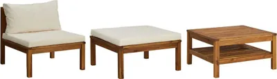 Produktbild von vidaXL 3-tlg. Garten-Lounge-Set mit Cremeweißen Kissen Akazienholz