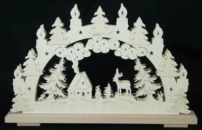 Zdjęcie produktu dla Łuk świąteczny z domkiem, zwierzętami leśnymi i oświetleniem, szer. x wys. x gł. 50 x 32 x 7 cm, NOWY