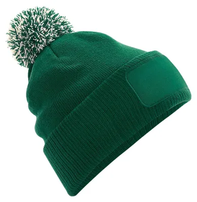 Image de Bonnet à pompon unie Beechfield Snowstar, imprimable FK1521 (taille unique) (vert bouteille/blanc naturel)