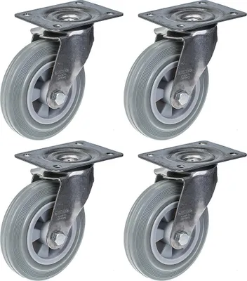 Produktbild von 160mm 6" Edelstahlrollen grau Gummi, drehbar, 540kg, 4er Set