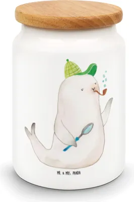 Produktbild von Mr. & Mrs. Panda Dose Robbe Sherlock - Weiß - Geschenk, Vorratsbehälter, Kaffeedose, Lustige Sprüche, Keksdose, tee behälter, Teedose