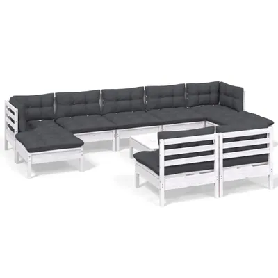 Immagine prodotto di vidaXL Set da giardino lounge da 10 pezzi con cuscini, bianco, legno di pino