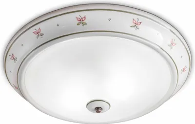 Produktbild von Deckenleuchte Metall Glas Ø 44 cm rund Weiß Rosa Grün Floraldekor E27 2-flammig Landhaus Deckenlampe
