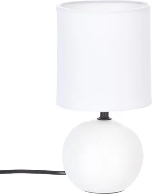 Produktbild von Weiße Nachttischlampe Boule, dekorative Beleuchtung mit Lampenschirm und Keramiksockel E14
