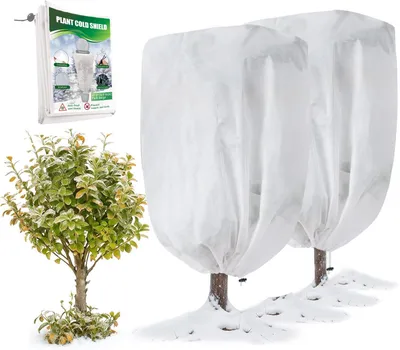 Produktbild von Winterschutz für Gartenpflanzen, 60 x 80 cm, 2 Stück. Pflanzenschutz, Frostschutz im Winter für Topfpflanzen. Winterabdeckung aus Vlies mit Kordelzug für Olivenbäume, Palmen und Balkonpflanzen.