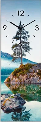 Produktbild von ARTland Glas Wanduhr Quarzuhr - schwarzer Zeiger Herbstszene des Hintersee vor Alpen Größe: 20x60 cm