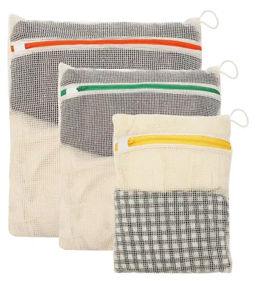 Image de Lot de 3 sacs à linge en coton, avec fermeture éclair, de dimensions 30x20 cm, 40x30 cm et 50x40 cm, pour suspendre