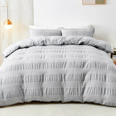 Immagine prodotto di Set di lenzuola in seersucker, 200x200 cm, 3 pezzi, grigio, in microfibra