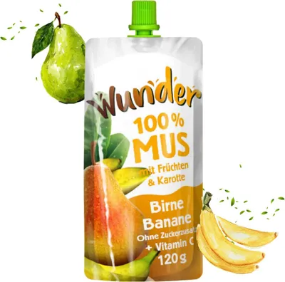 Produktbild von WUNDER Quetschie Mus 12 x 120g Birne-Banane mit Vitamin C, ohne Zuckerzusatz