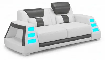 Zdjęcie produktu dla Komplet wypoczynkowy: sofa 3-osobowa, sofa 2-osobowa, fotel, kolor biały, design z oświetleniem LED, do salonu